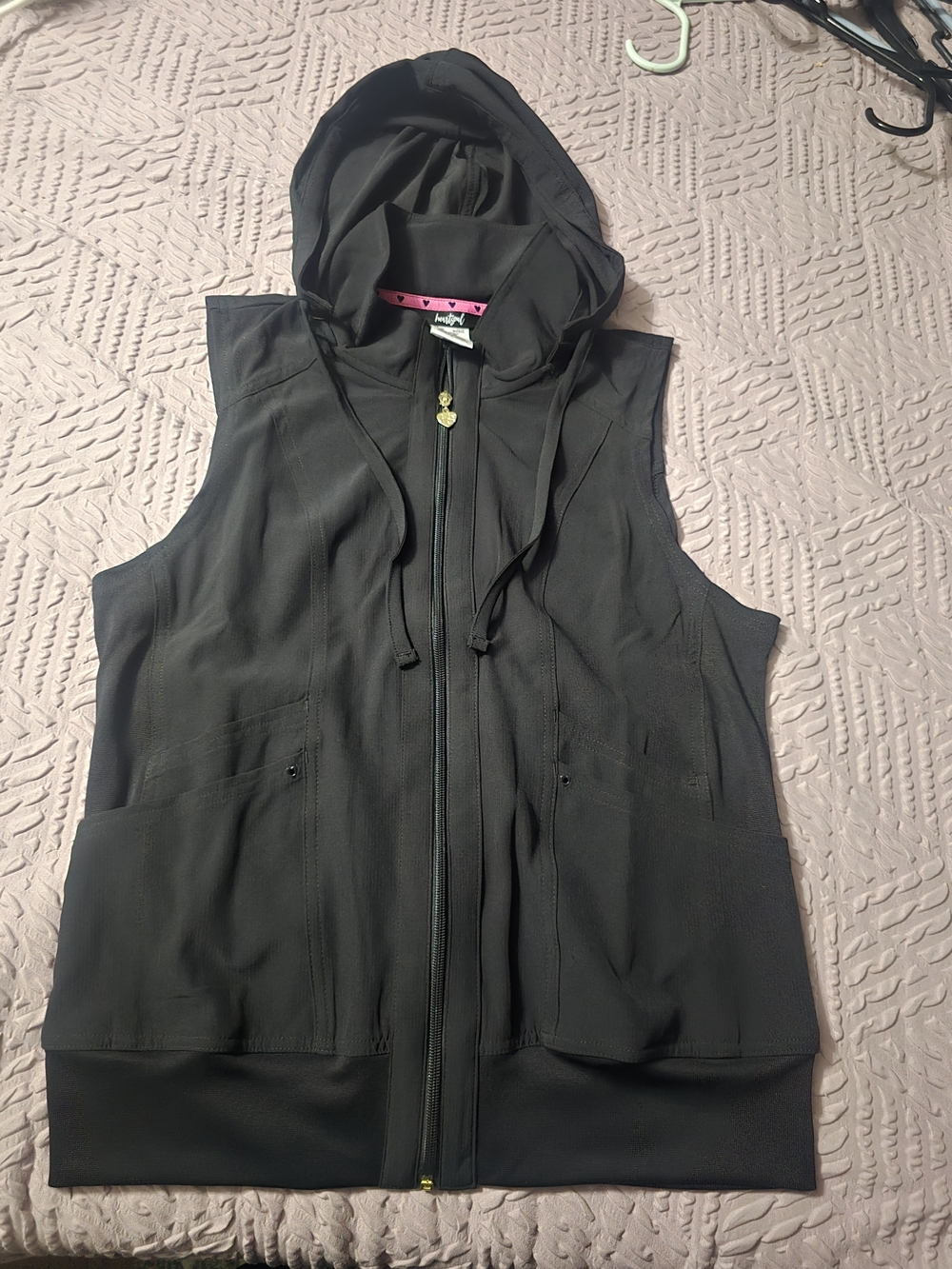 HeartSoul Black Sleeveless Hooded Zip Scrub Vest STYLE HS500 SZ SM